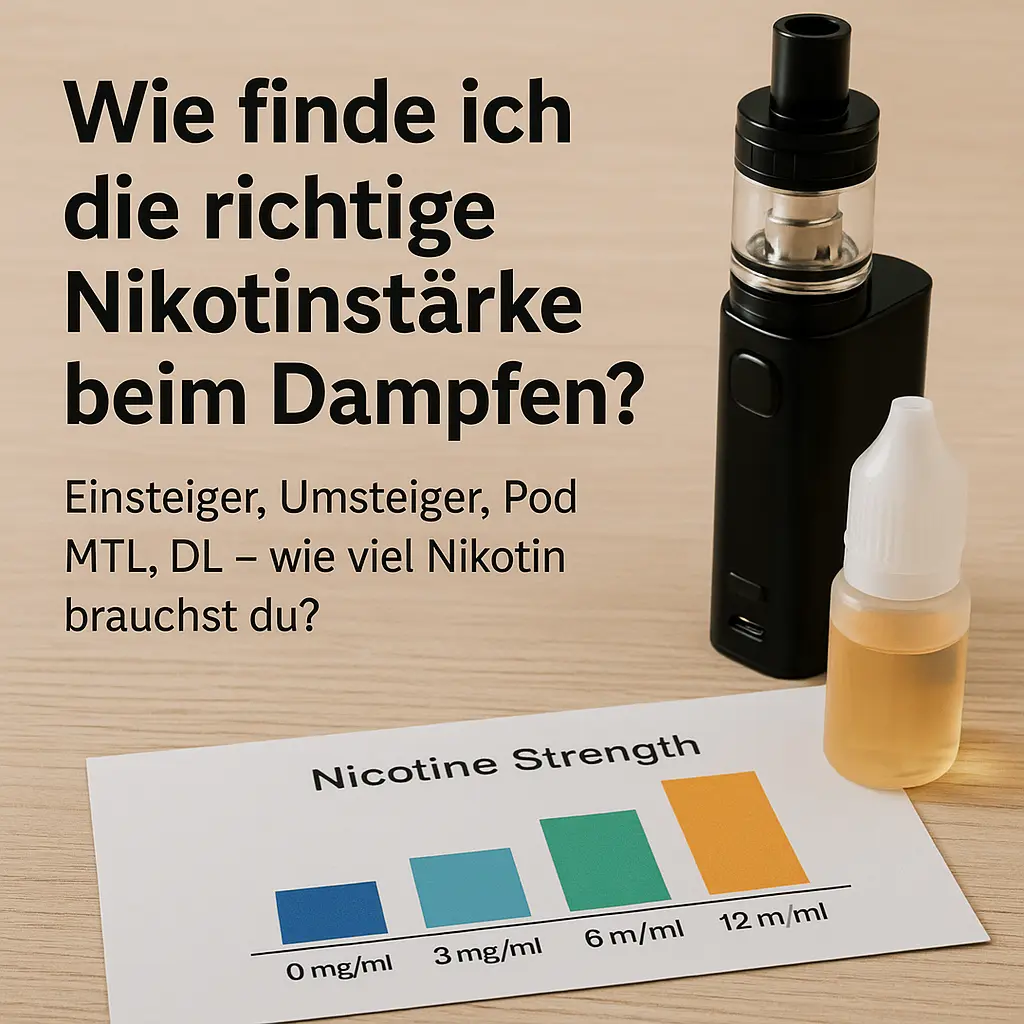 Deutsche Textgrafik zur richtigen Nikotinstärke beim Dampfen mit E-Zigarette